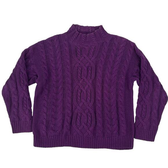 Vintage‎ 90’s Gitano Cable Knit Mock Neck Sweater Purple Medium - Picture 1 of 6